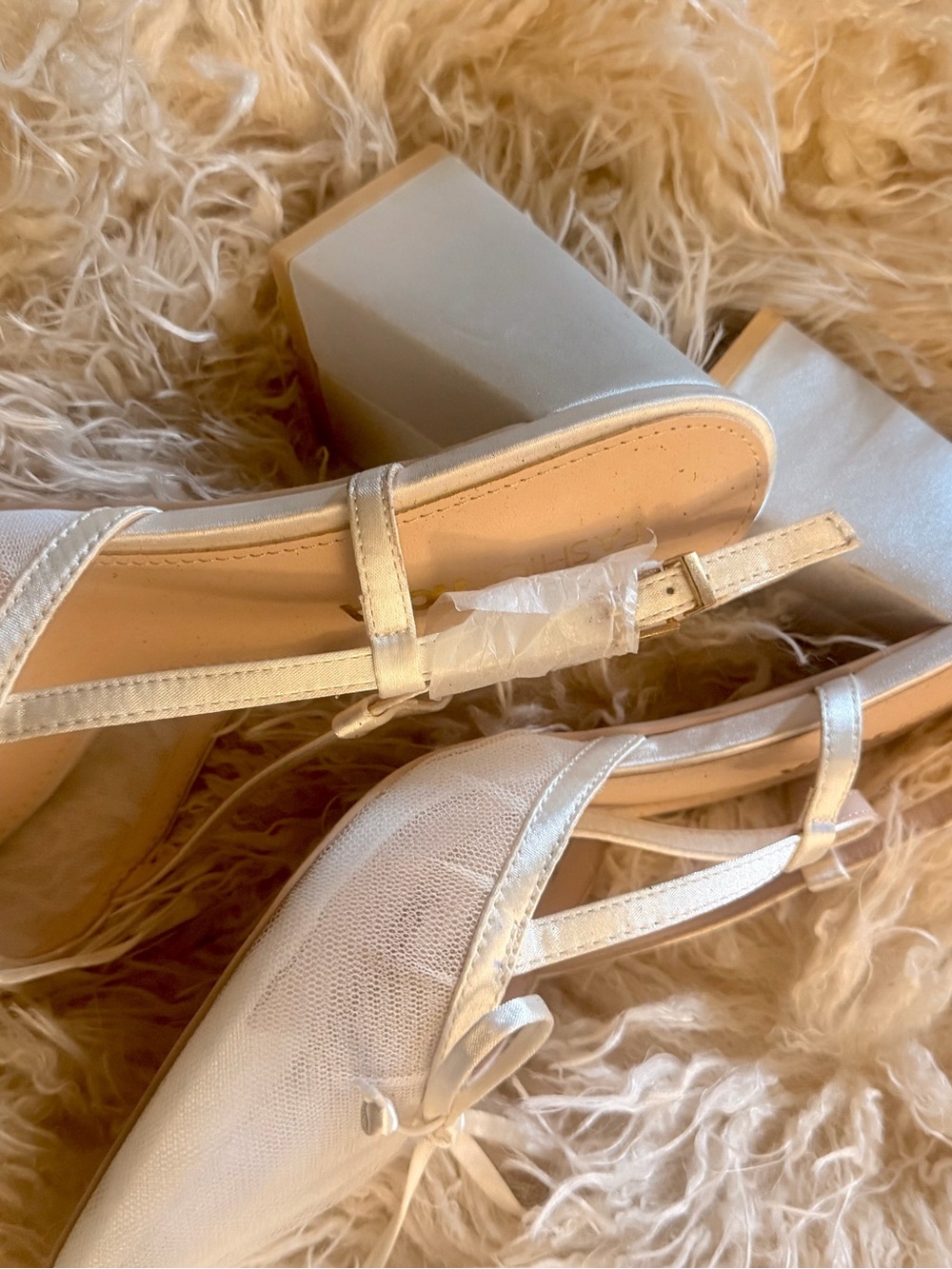 Fashion Nova White Satin Bow Block Heel Slingback